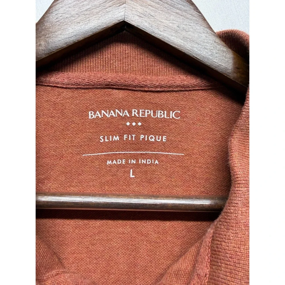 Banana Republic Slim Fit‎ Pique Polo Shirt Mens L Rust Orange Cotton Golf Tennis
